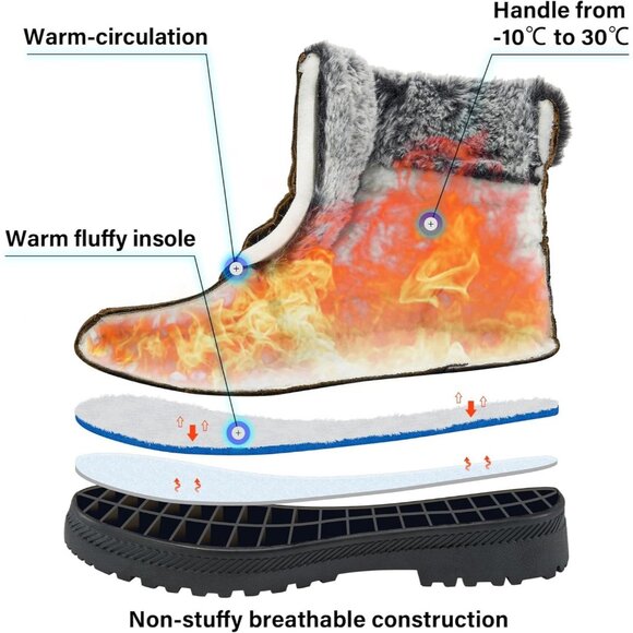 Alicegana Women's Winter Boots Snow Warm Fur Lined Lace Up Khaki Non Slip Boots - Picture 4 of 7